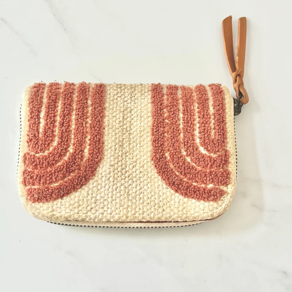 Universal Thread Wallet Small Zip Cream with Brown Strips